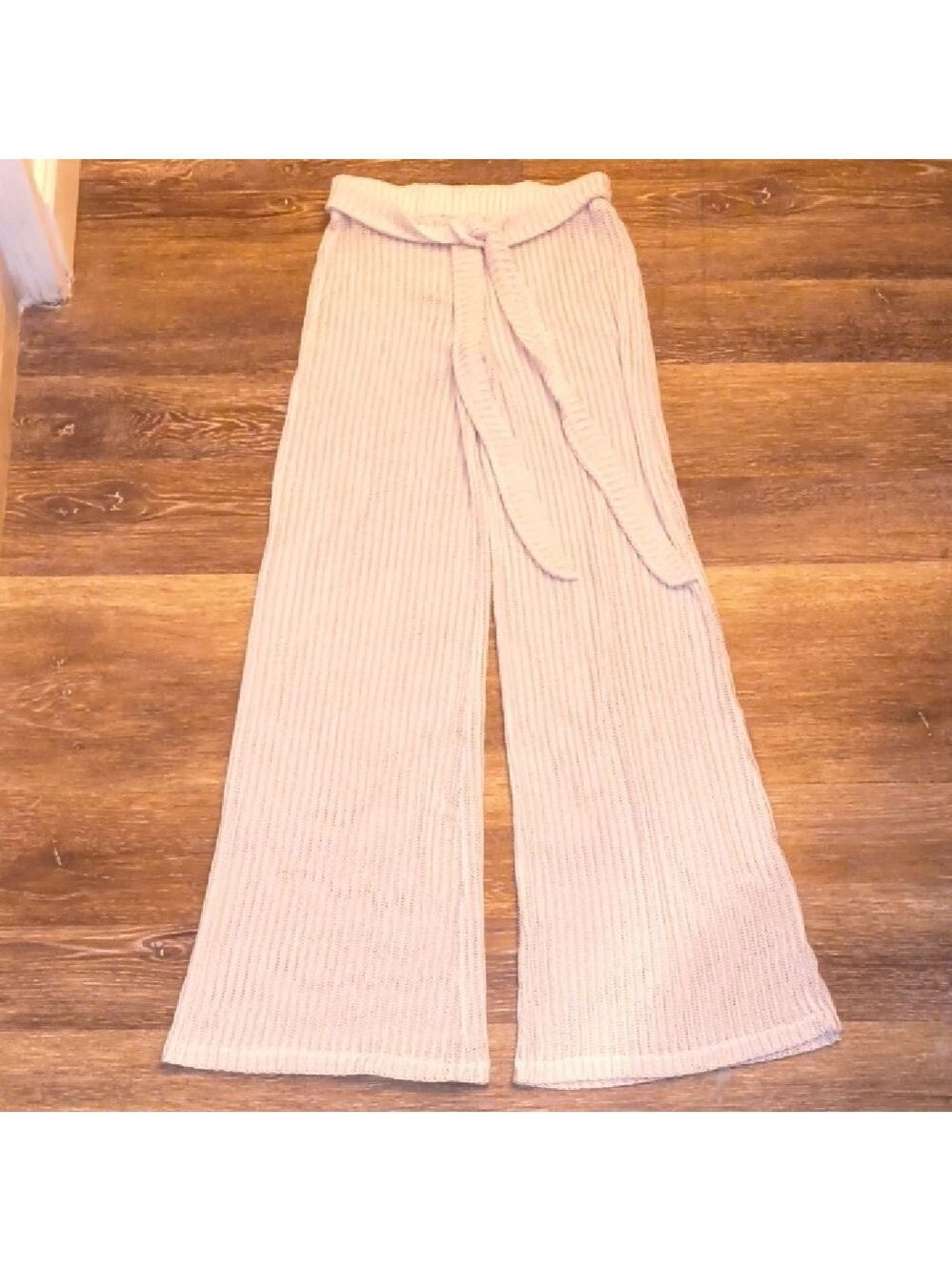Source Unknown Cream Wide-Leg Knit Pants - Picture 2 of 4